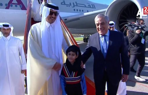 الوزيرالأول الجزائري نذير العرباوي يستقبل أمير دولة قطر تميم بن حمد آل ثاني